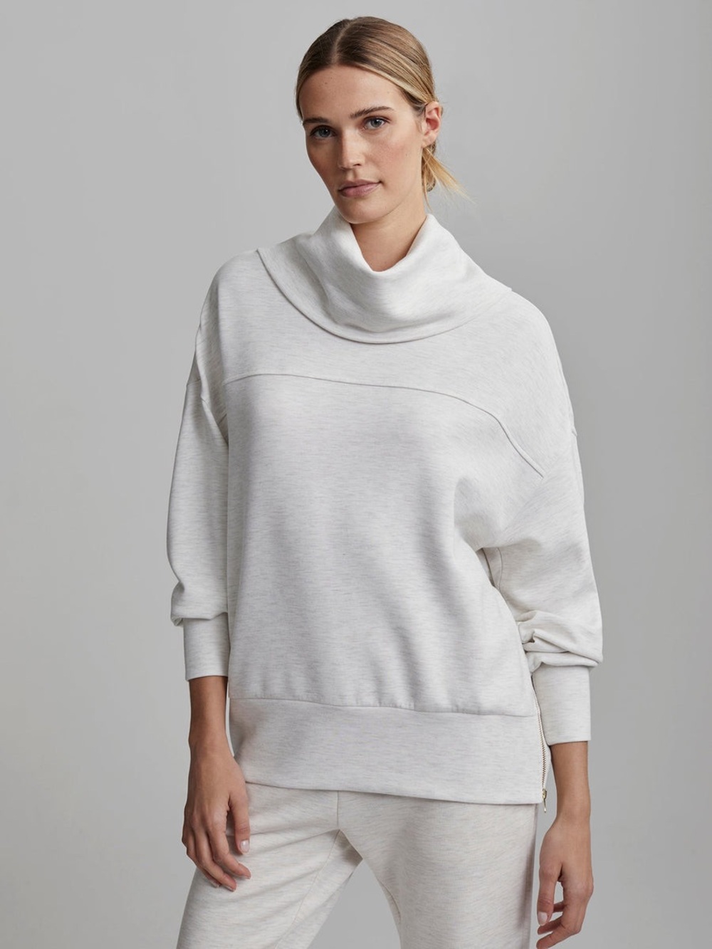 Varley Cream Funnel Neck Zip-Hem Sweatshirt